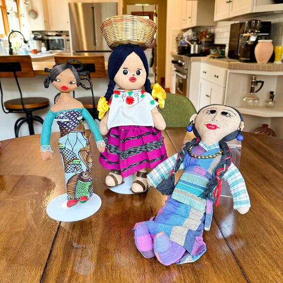 Lot 3 Intl Cloth Dolls African Mexican Himalayan Handmade - Picture 3 of 13